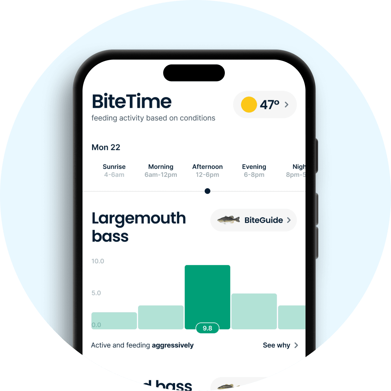 BiteTime peak activity prediction for the week in the Fishbrain app