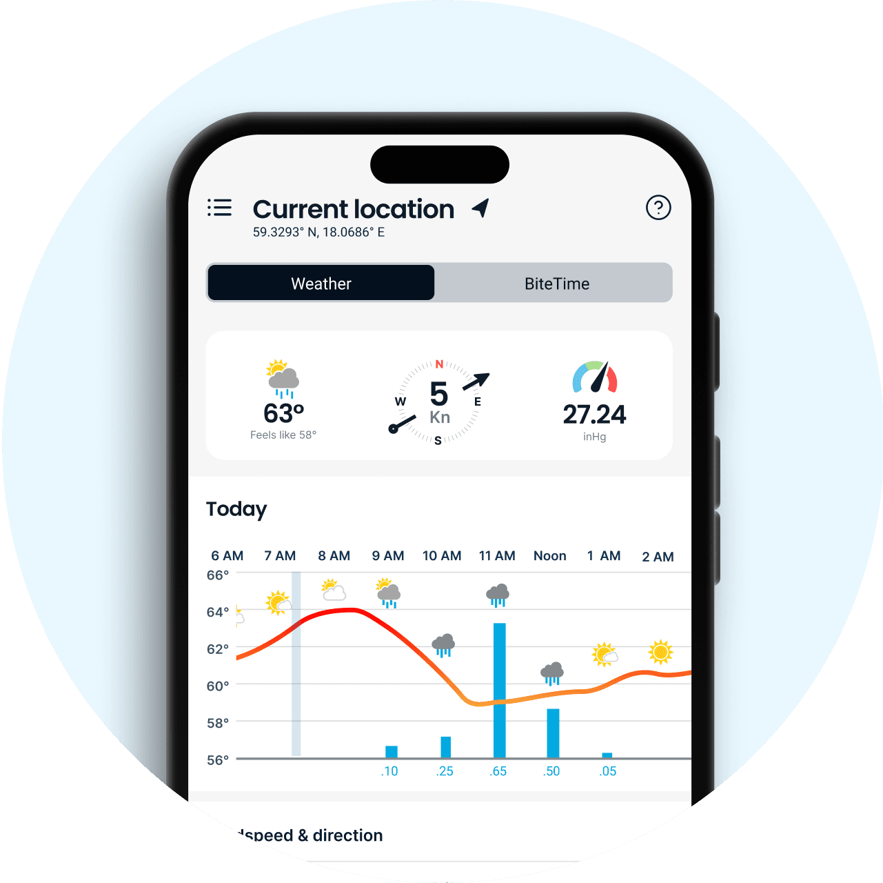 See forecast conditions by the hour in the Fishbrain app