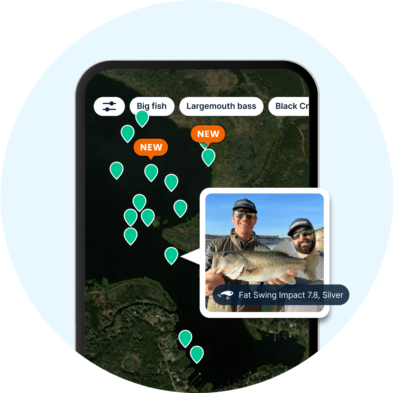 Catch locations in the Fishbrain app