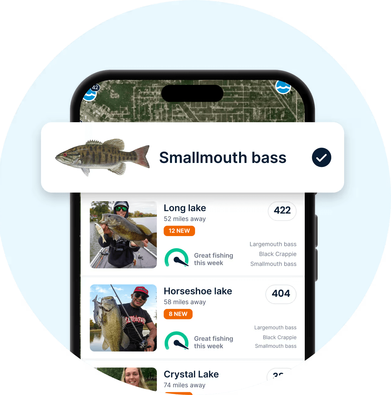 Followed smallmouth bass species feed with top waters in the Fishbrain app