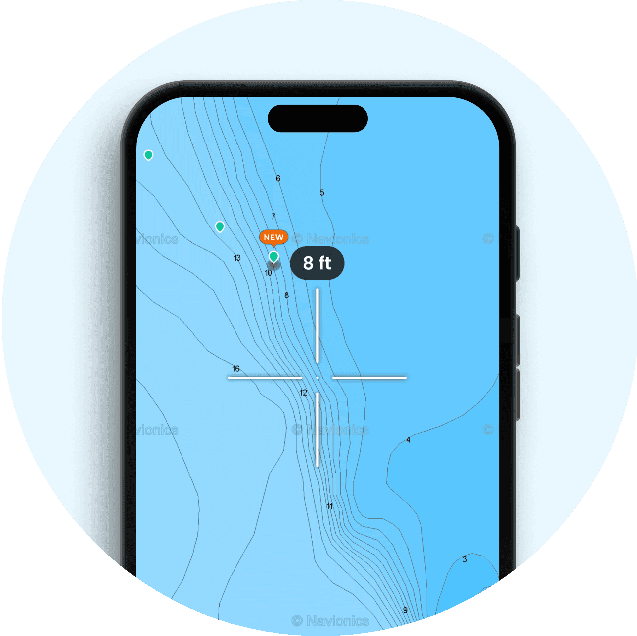 Depth map of a followed fishing water in the Fishbrain app