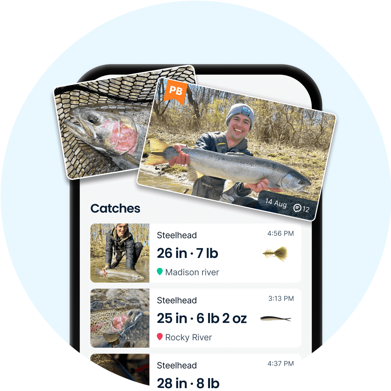Feed of catches shared by the Fishbrain community