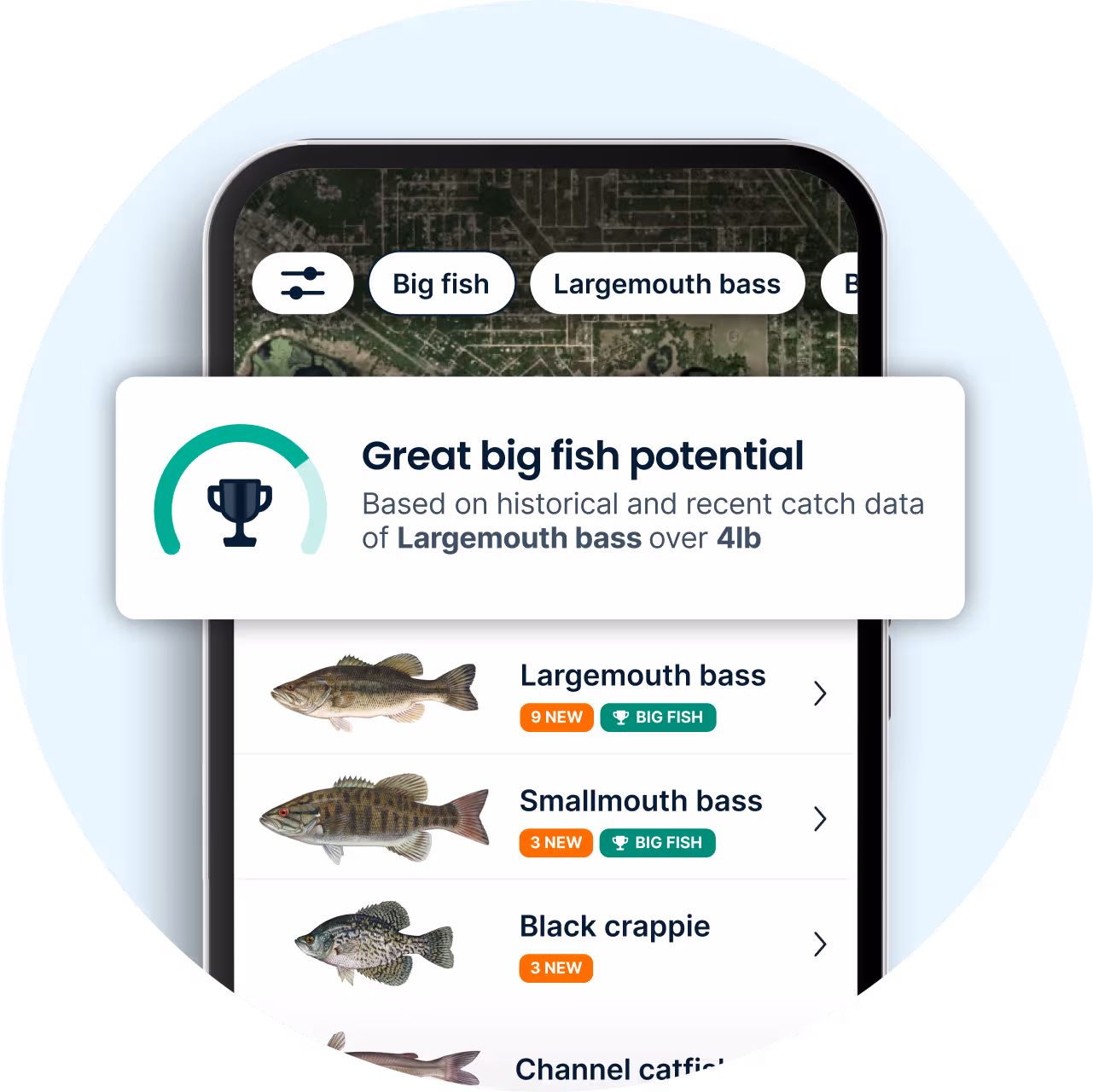 Big fish and species filters in the Fishbrain app
