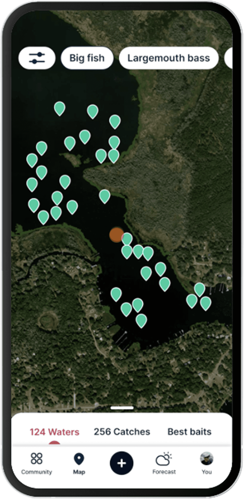 A video showcasing how to find the best fishing spots in the Fishbrain app
